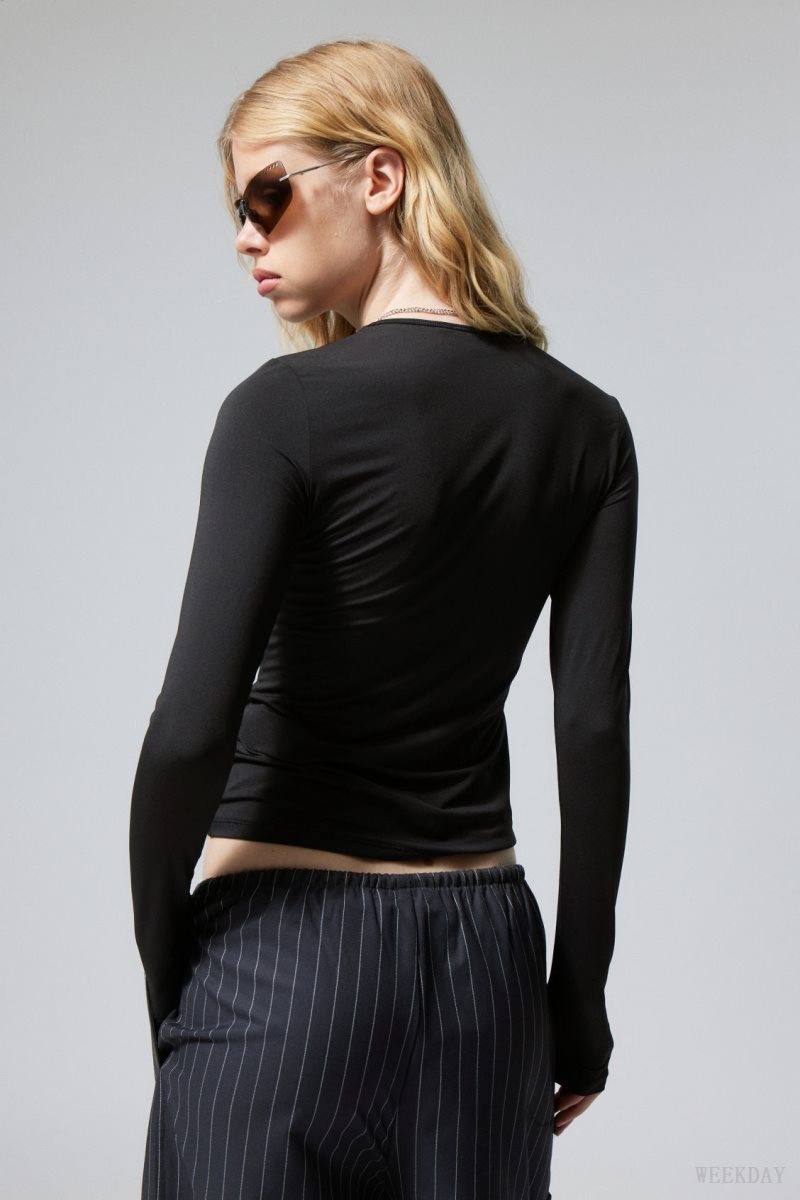 Weekday Fine Long sleeve トップス レディース 黒 Japan | Z6G-8828
