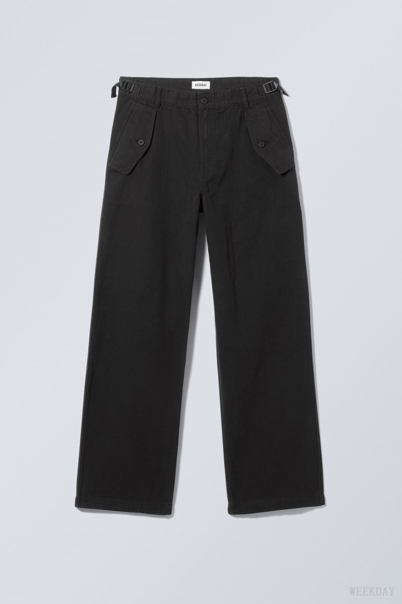 Weekday Frej Relaxed Workwear Trousers ズボン メンズ 黒 Japan | O8R-2431