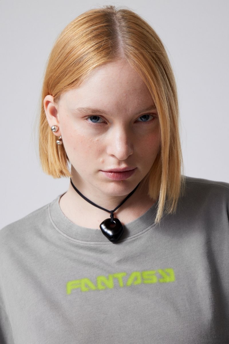 Weekday Gen Printed T-shirt トップス レディース 緑 Japan | J7I-3396