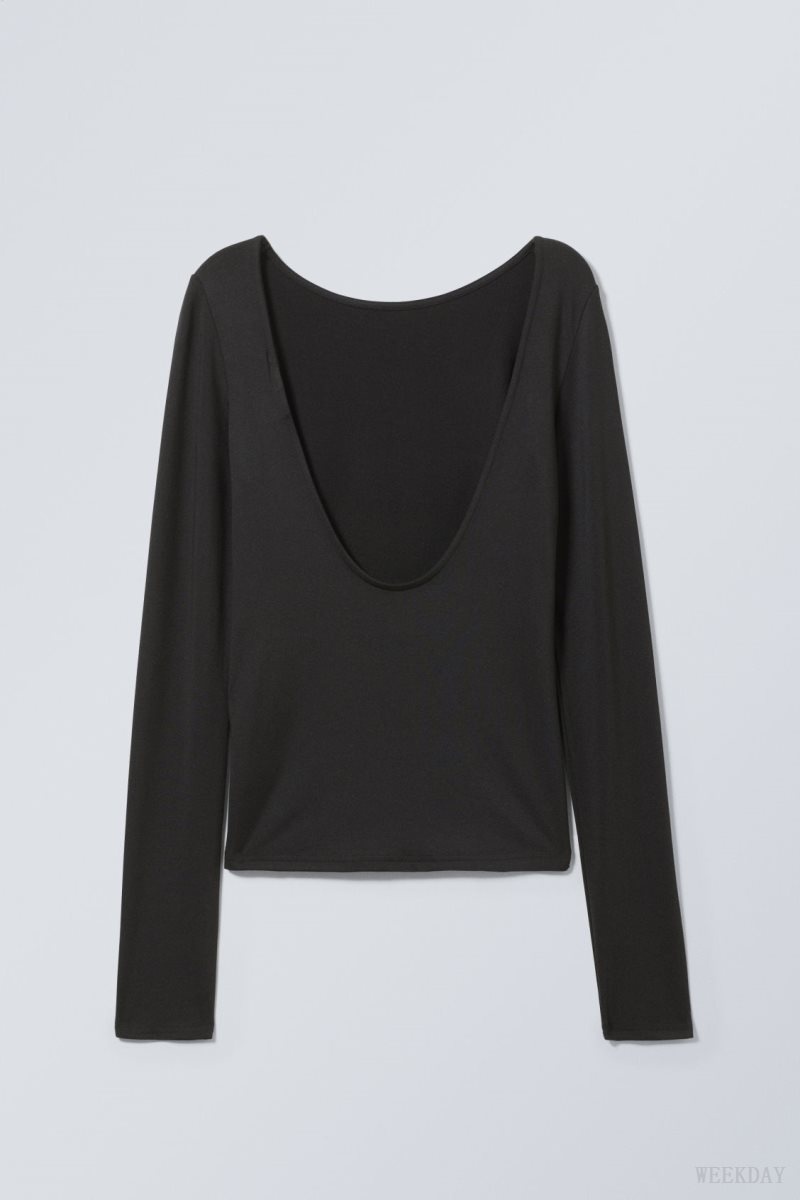 Weekday Gizem Open Back Long Sleeve Top トップス レディース 黒 Japan | E2Y-7400
