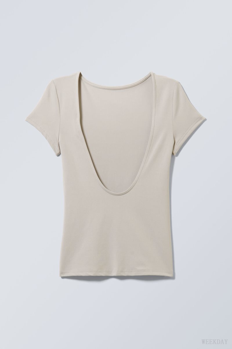 Weekday Gizem Open Back T-shirt Tシャツ レディース Greige Japan | T8H-3266