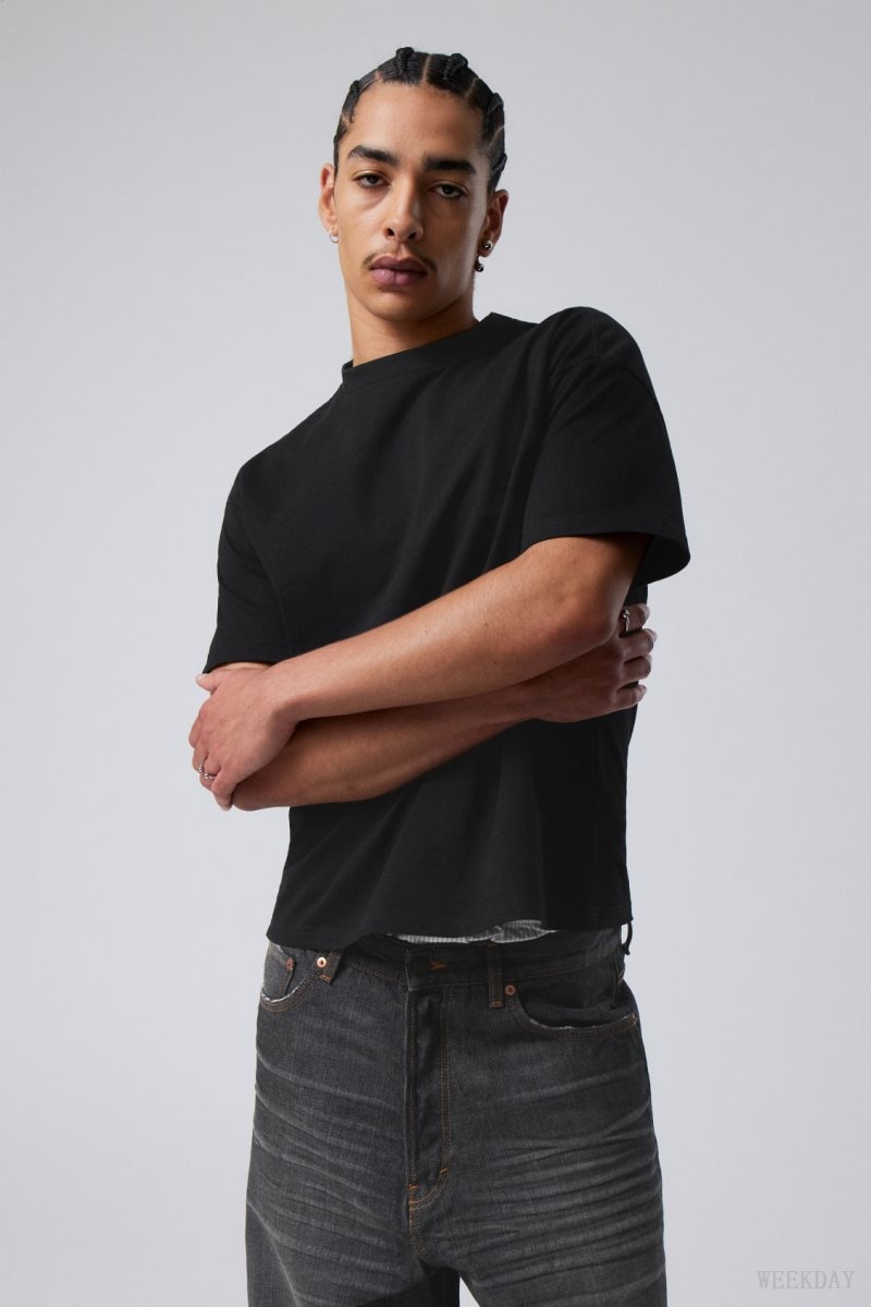 Weekday Great Boxy Heavyweight T-Shirt Tシャツ メンズ 黒 Japan | Z3N-4182