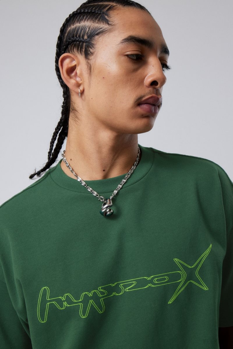 Weekday Great Boxy Printed グラフィック Tee Tシャツ メンズ 緑 Japan | P8I-2103