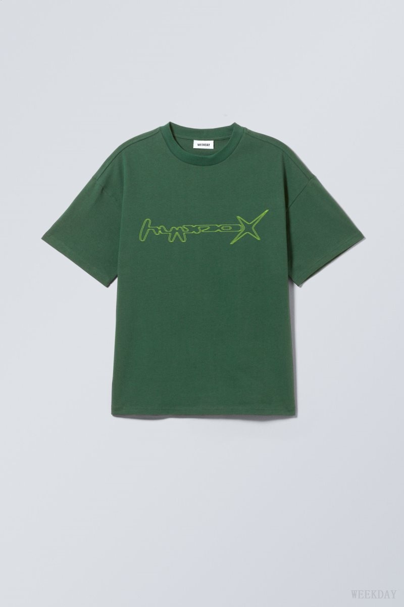 Weekday Great Boxy Printed グラフィック Tee Tシャツ メンズ 緑 Japan | P8I-2103