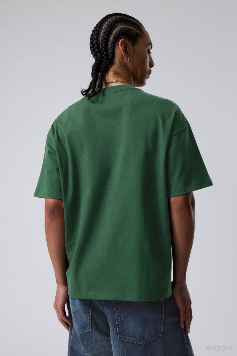 Weekday Great Boxy Printed グラフィック Tee Tシャツ メンズ 緑 Japan | P8I-2103