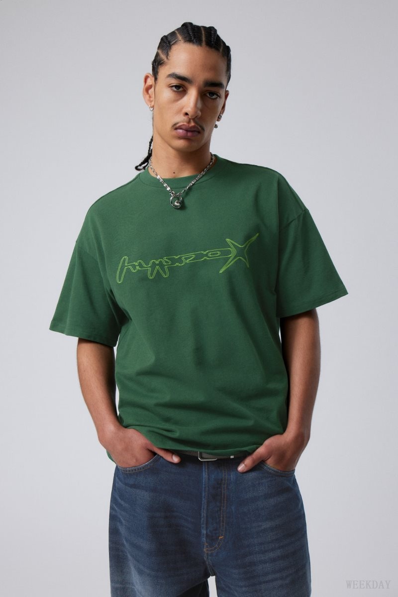 Weekday Great Boxy Printed グラフィック Tee Tシャツ メンズ 緑 Japan | P8I-2103