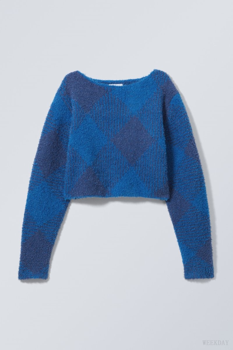 Weekday Hera Check Hairy Sweater セーター レディース 青 Japan | W0P-7075