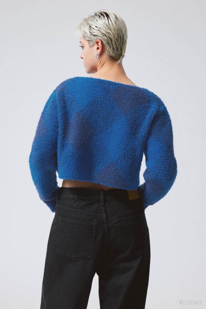 Weekday Hera Check Hairy Sweater セーター レディース 青 Japan | W0P-7075