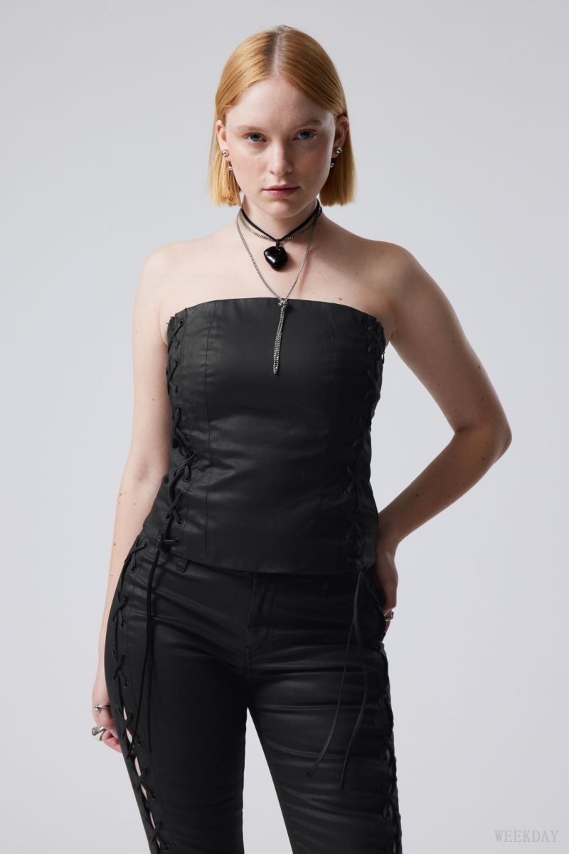 Weekday Ima レース Up Corset Top トップス レディース 黒 Japan | I5V-4191