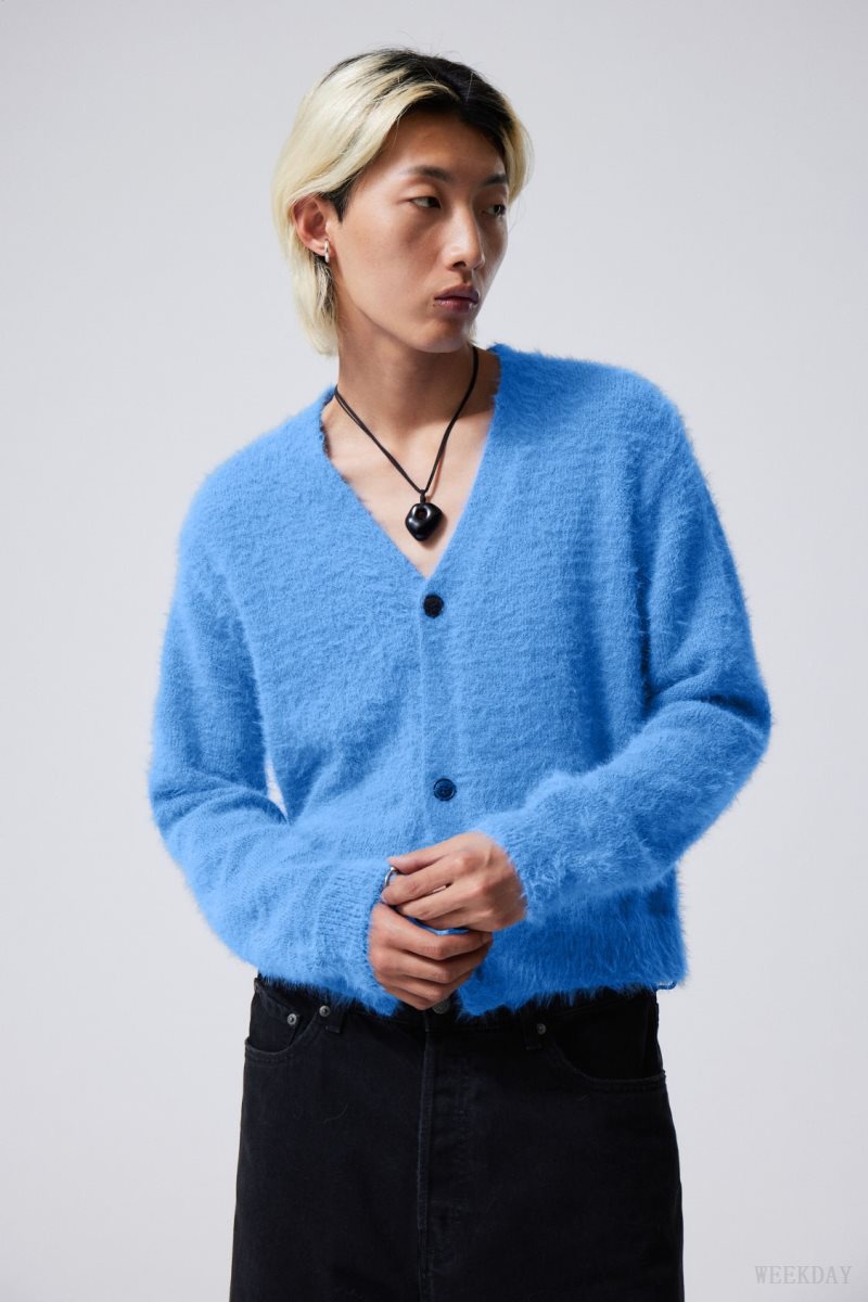 Weekday Jesper Regular Hairy Cardigan アクセサリー メンズ 青 Japan | U3O-3923