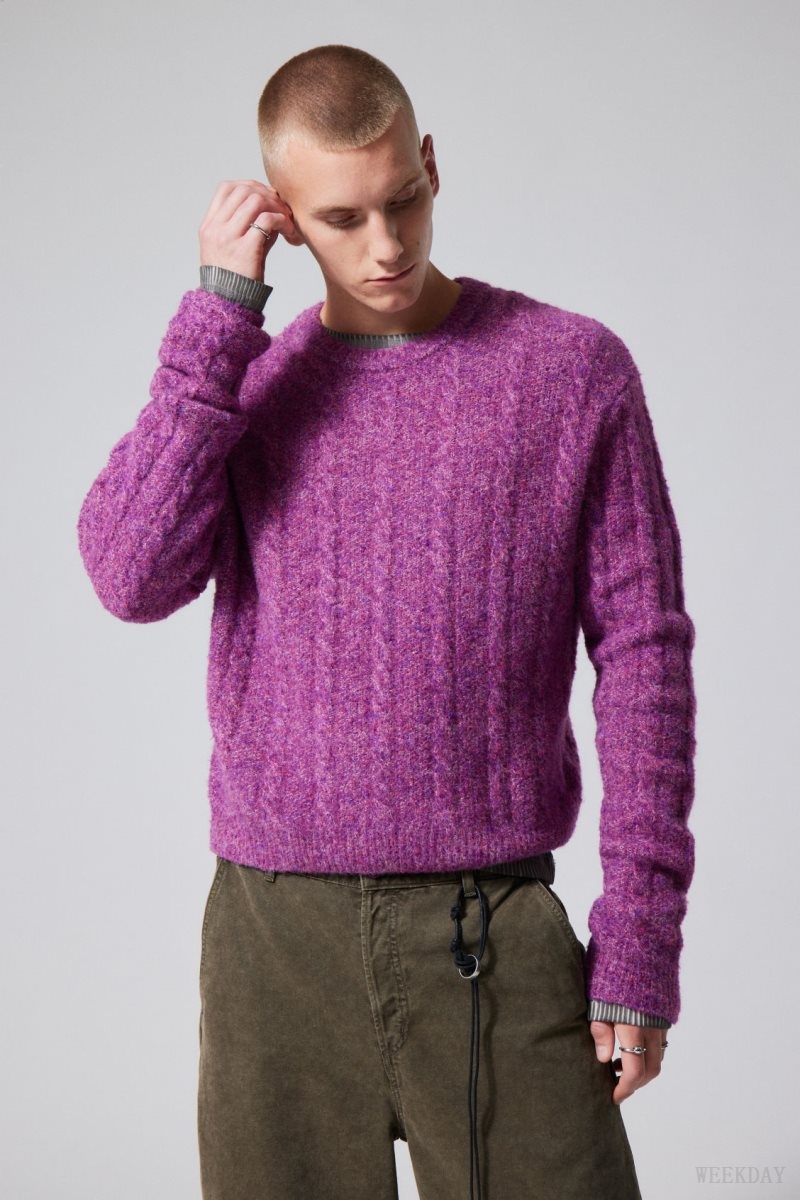 Weekday Jesper ウール Blend Knit Sweater セーター メンズ 暗ピンク Japan | F8B-8702