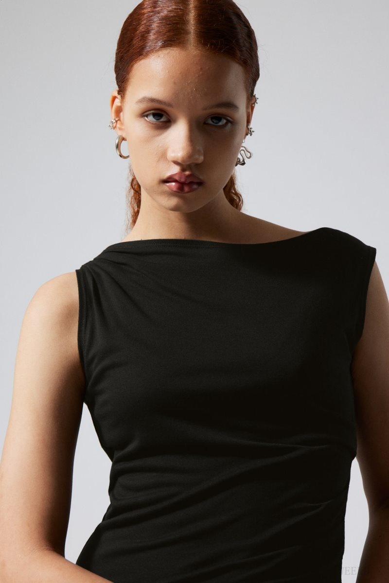 Weekday Joan Drape Top トップス レディース 黒 Japan | C8L-6306