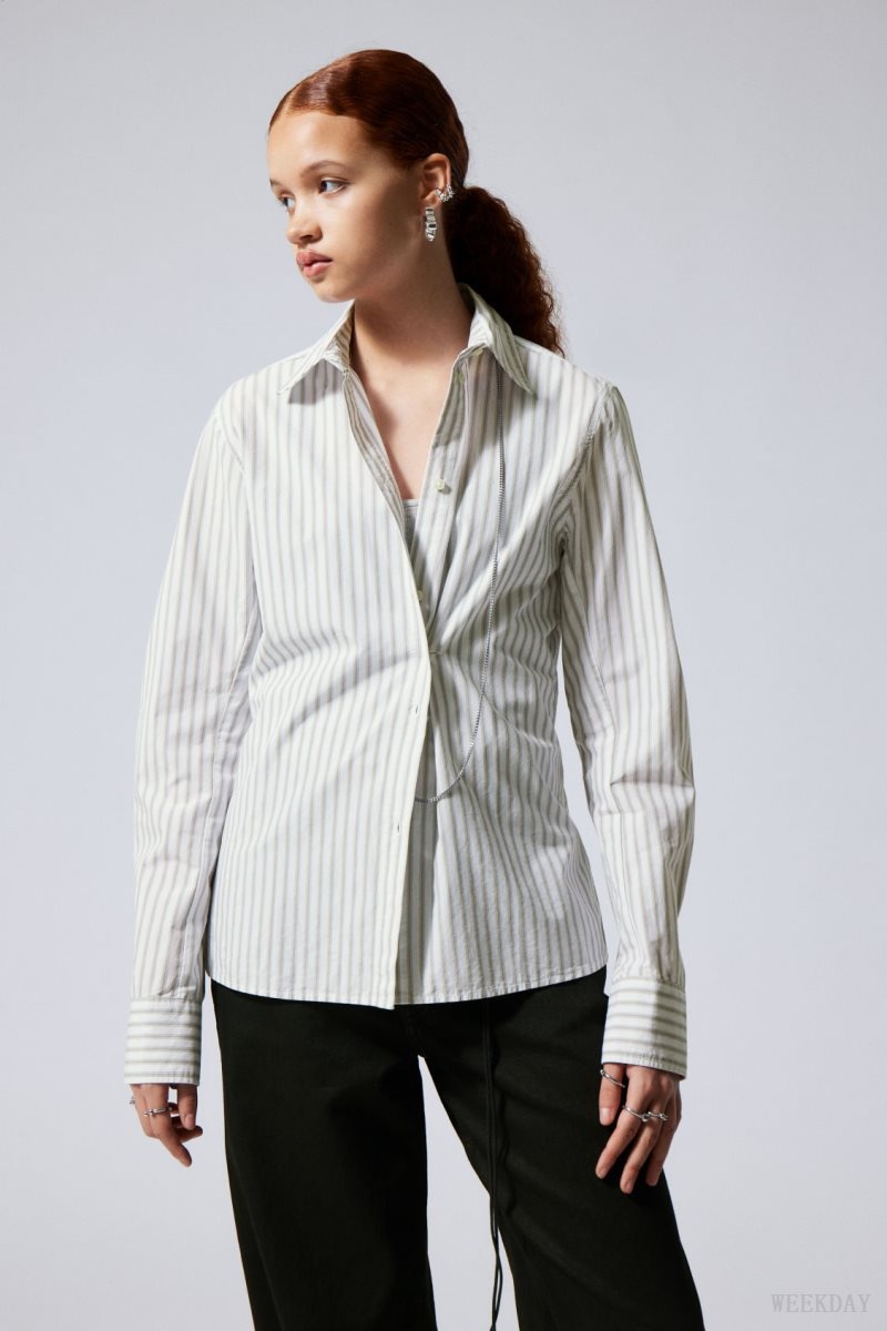 Weekday June Fitted Shirt シャツ レディース グレー Japan | K9Z-9498