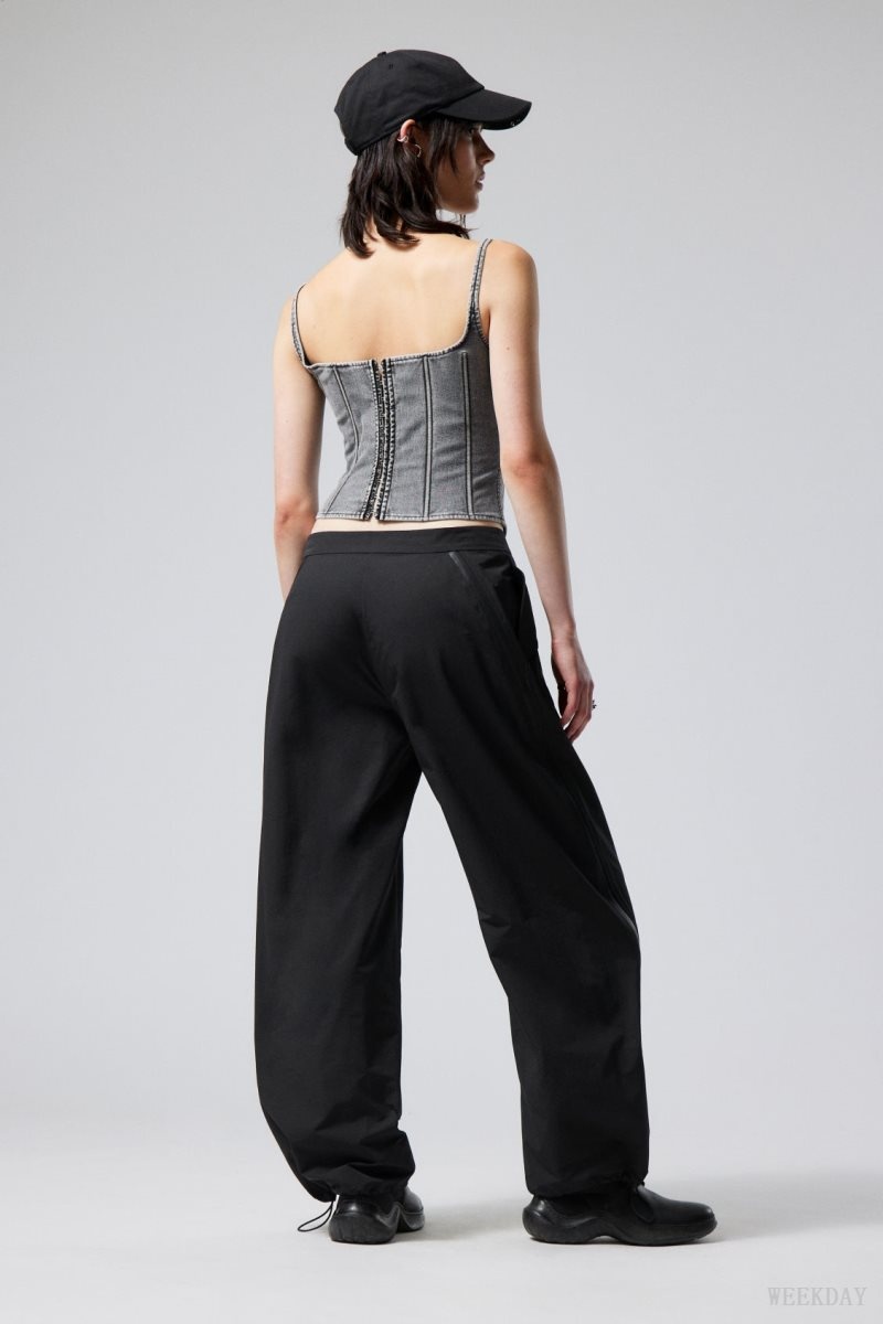 Weekday Junko ナイロン Zip Trousers ズボン レディース 黒 Japan | P0I-1491