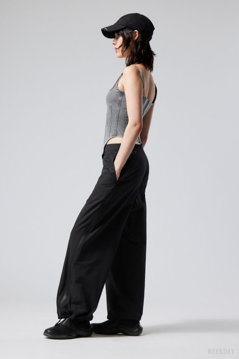 Weekday Junko ナイロン Zip Trousers ズボン レディース 黒 Japan | P0I-1491
