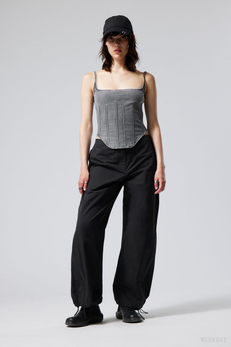 Weekday Junko ナイロン Zip Trousers ズボン レディース 黒 Japan | P0I-1491
