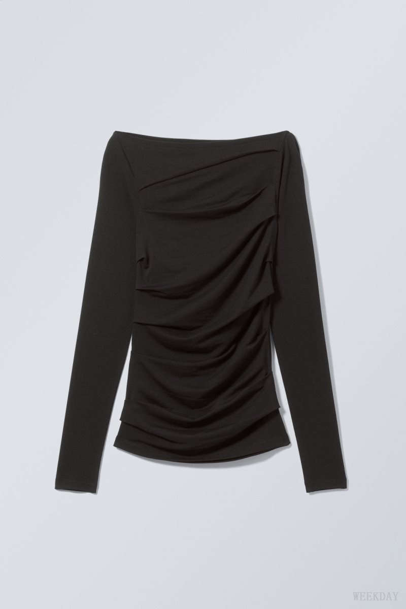 Weekday Jwan Drape Longsleeve Top トップス レディース 黒 Japan | B9G-9422