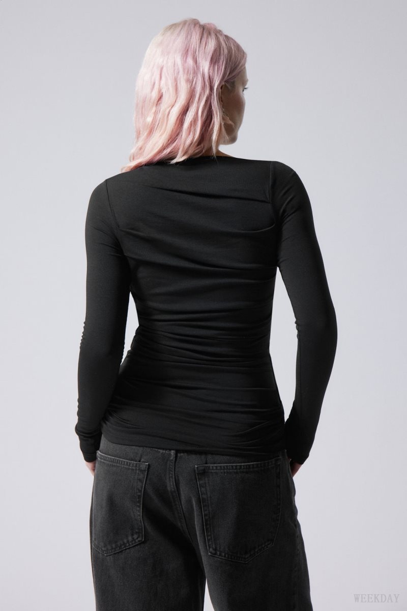 Weekday Jwan Drape Longsleeve Top トップス レディース 黒 Japan | B9G-9422