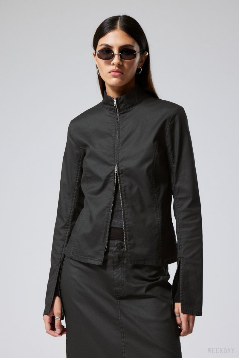 Weekday Kate Coated Zip Shirt コート レディース 黒 Japan | N9P-2637