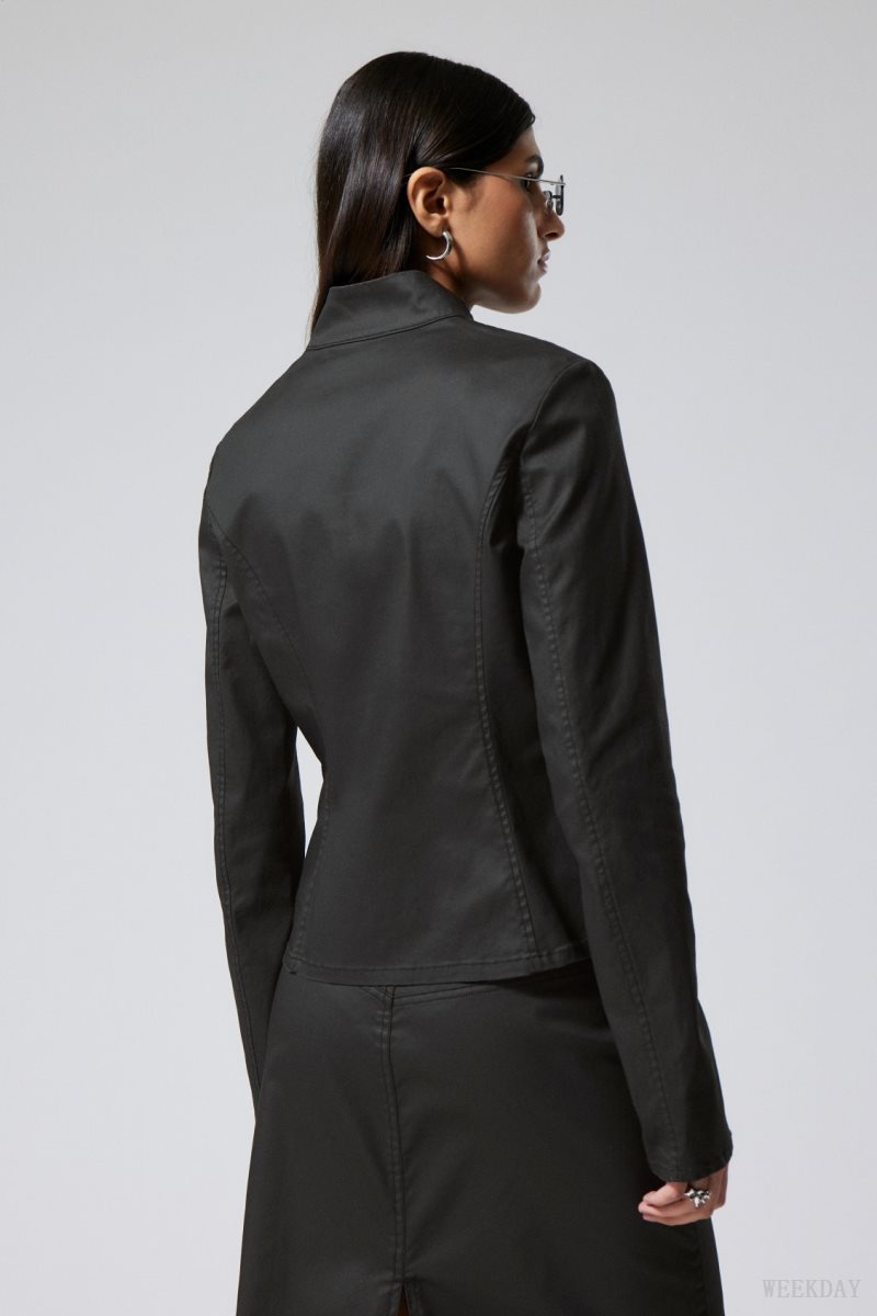 Weekday Kate Coated Zip Shirt コート レディース 黒 Japan | N9P-2637