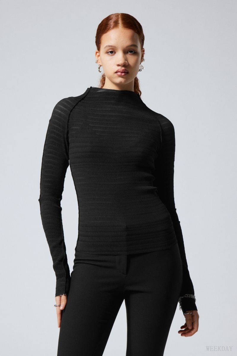 Weekday Laura Long Sleeve プリーツ Top トップス レディース 黒 Japan | S8A-7232