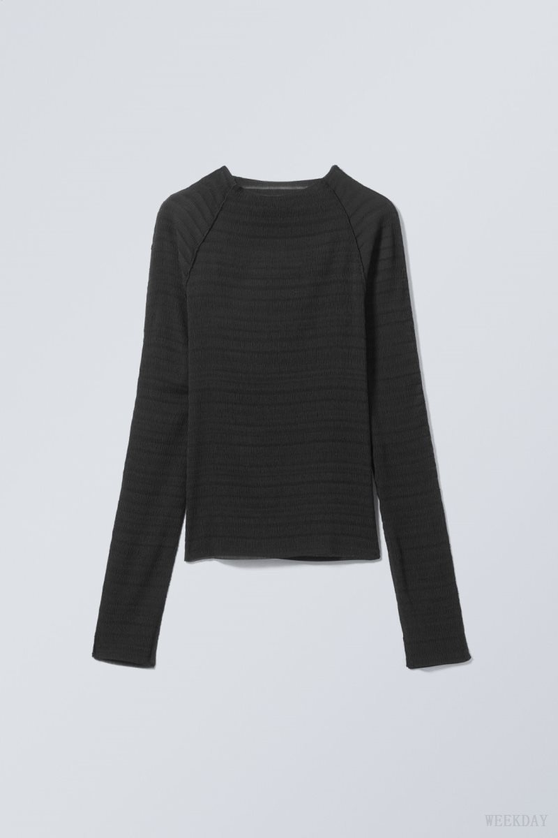 Weekday Laura Long Sleeve プリーツ Top トップス レディース 黒 Japan | S8A-7232