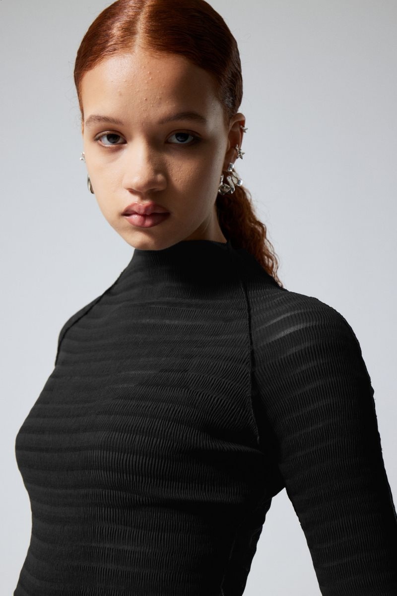 Weekday Laura Long Sleeve プリーツ Top トップス レディース 黒 Japan | S8A-7232