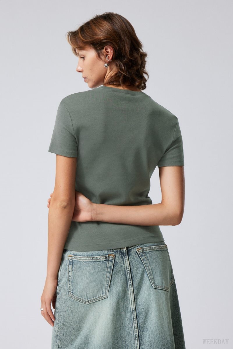 Weekday Lean Fit Embroidered T-shirt トップス レディース 暗グレー Japan | Q9D-8466