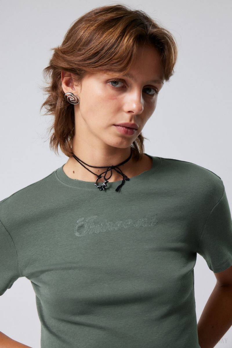 Weekday Lean Fit Embroidered T-shirt トップス レディース 暗グレー Japan | Q9D-8466