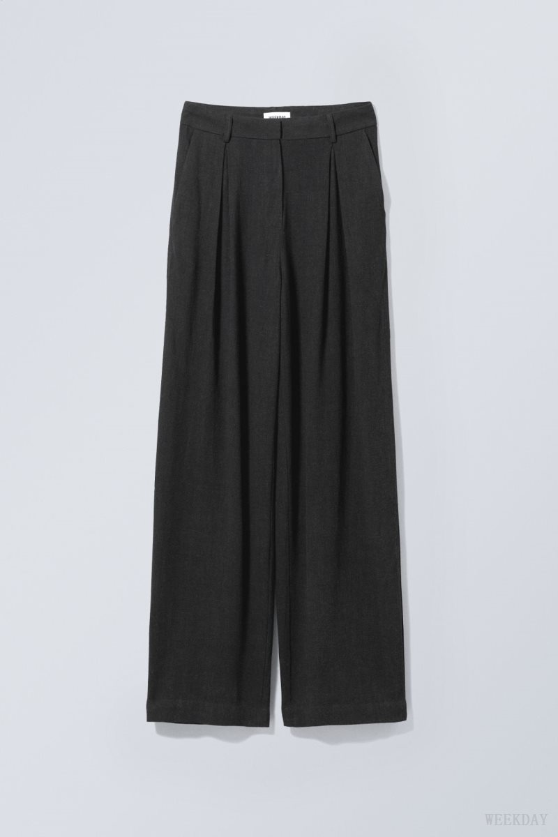 Weekday Lilah Linen Mix Trousers ズボン レディース 黒 Japan | E0K-7594