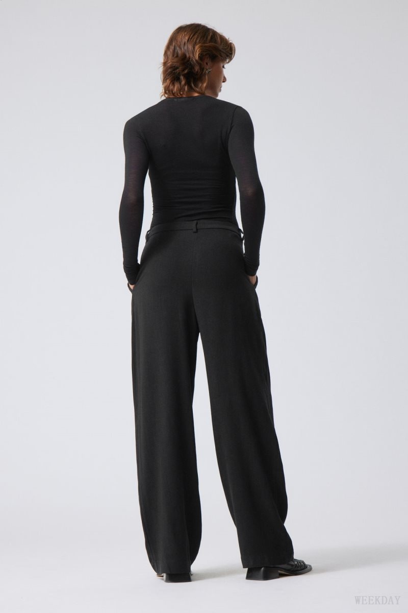 Weekday Lilah Linen Mix Trousers ズボン レディース 黒 Japan | E0K-7594
