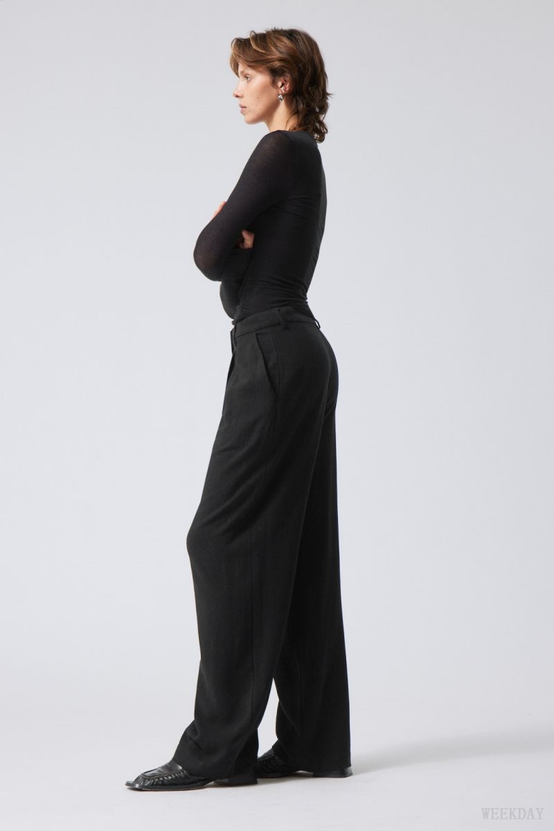 Weekday Lilah Linen Mix Trousers ズボン レディース 黒 Japan | E0K-7594