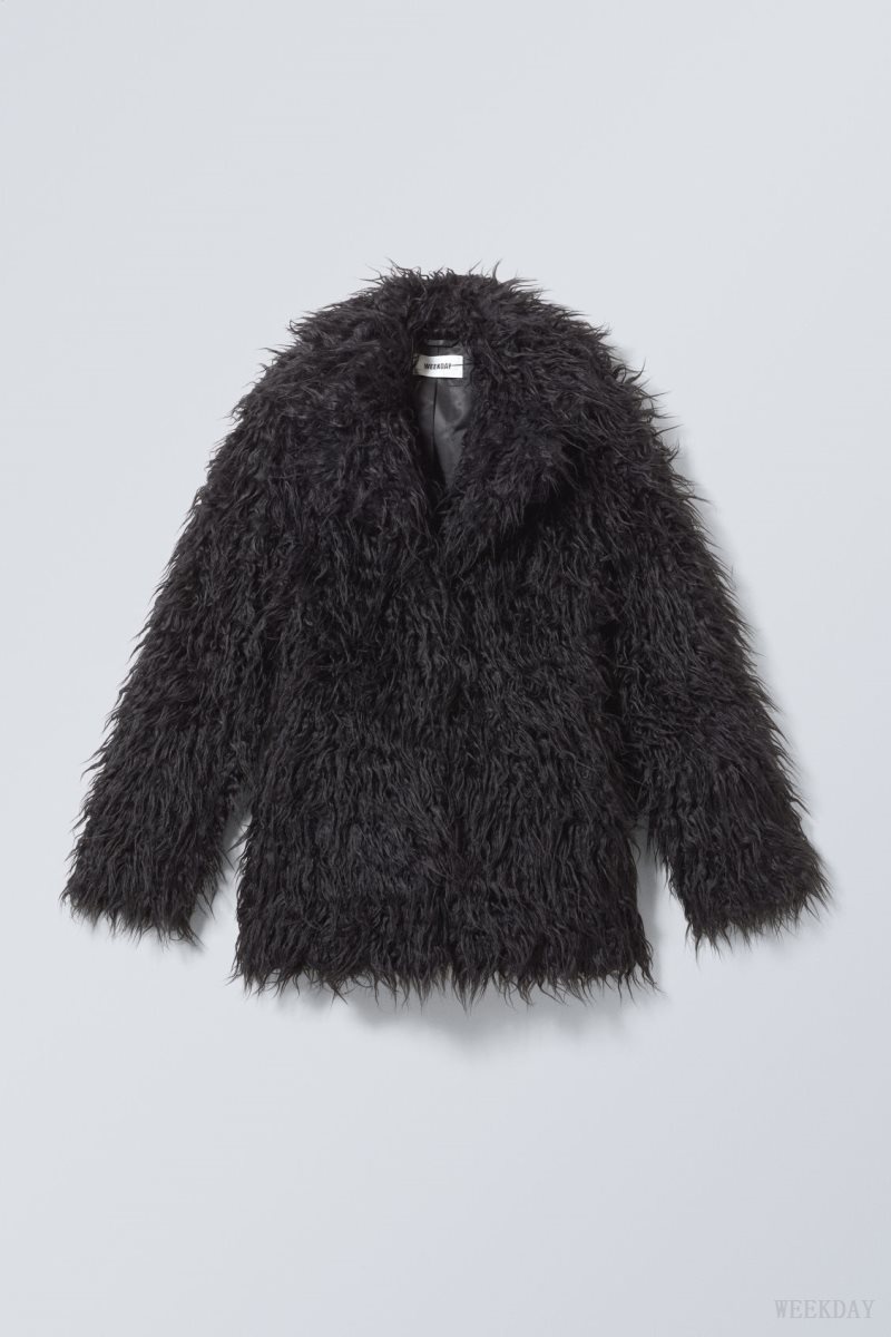 Weekday Lilith Waisted Faux Fur Jacket ジャケット レディース 黒 Japan | S2R-9983