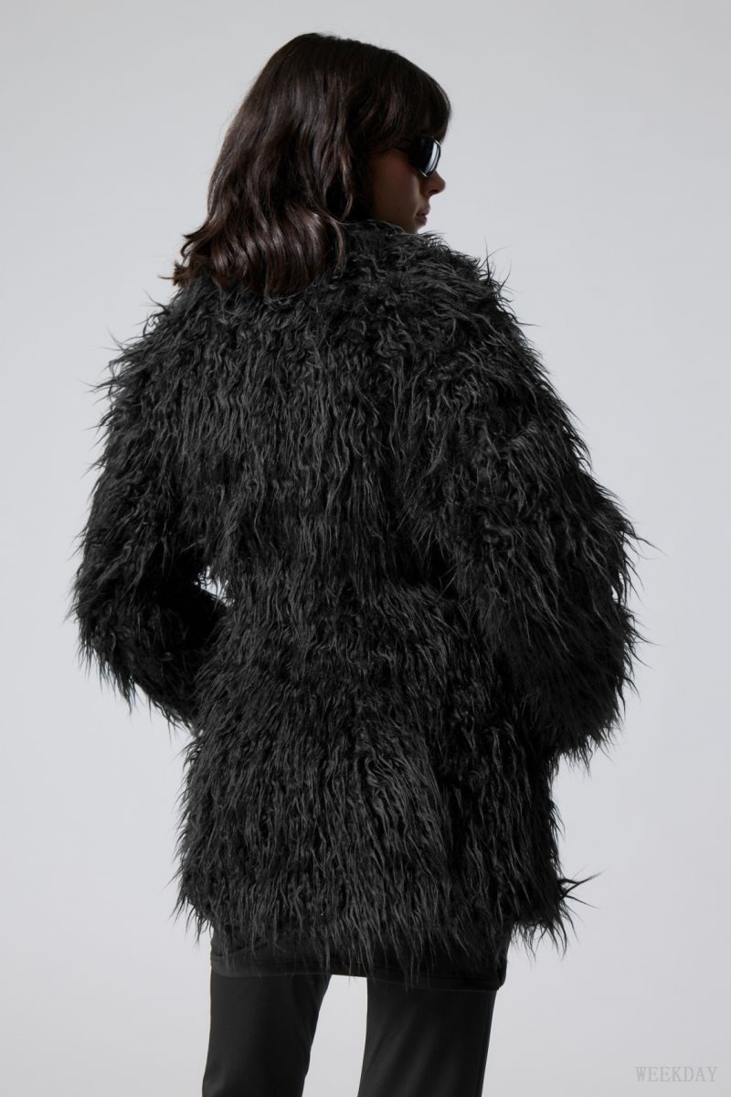 Weekday Lilith Waisted Faux Fur Jacket ジャケット レディース 黒 Japan | S2R-9983