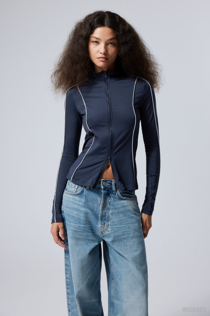Weekday Lionella Piping ZIp Longsleeve トップス レディース 暗青 Japan | T5Q-4203