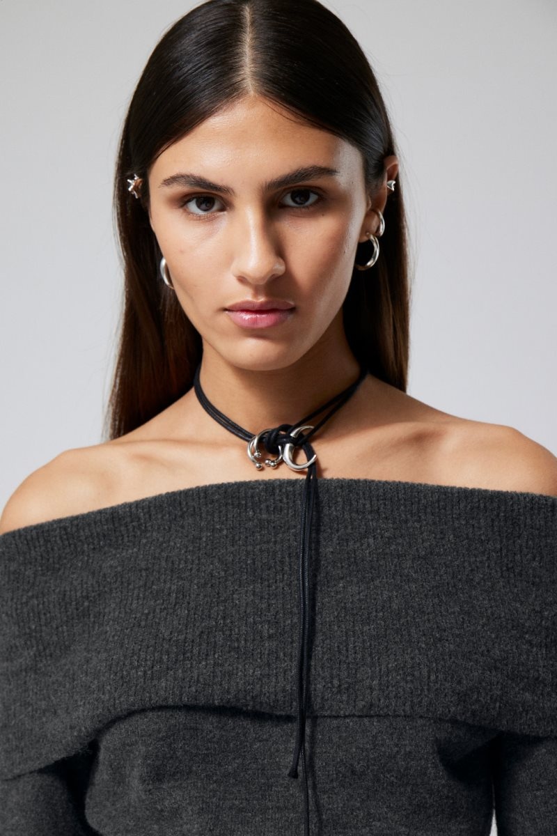 Weekday Lolo Off Shoulder Sweater セーター レディース 暗グレー Japan | X0T-7280