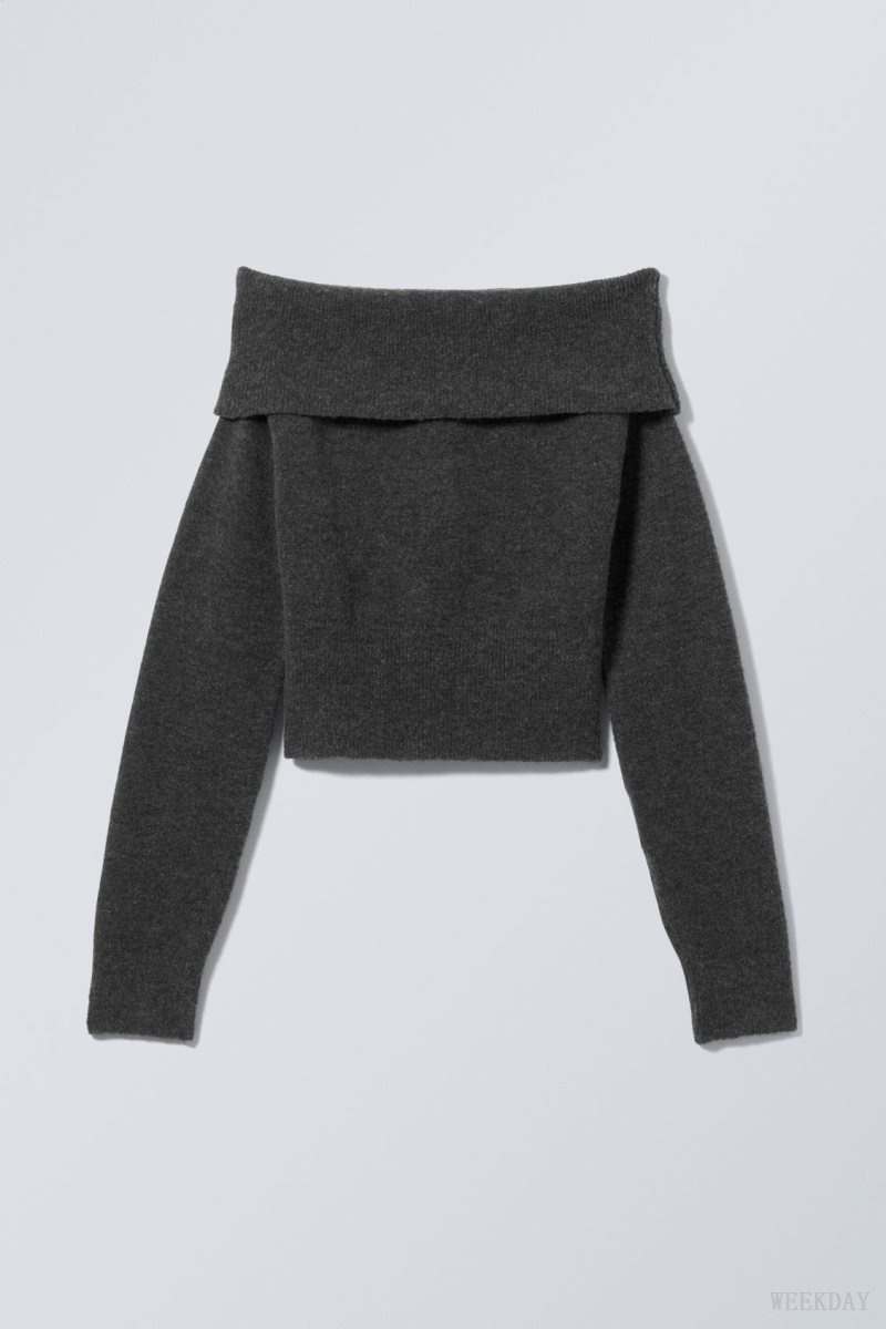 Weekday Lolo Off Shoulder Sweater セーター レディース 暗グレー Japan | X0T-7280