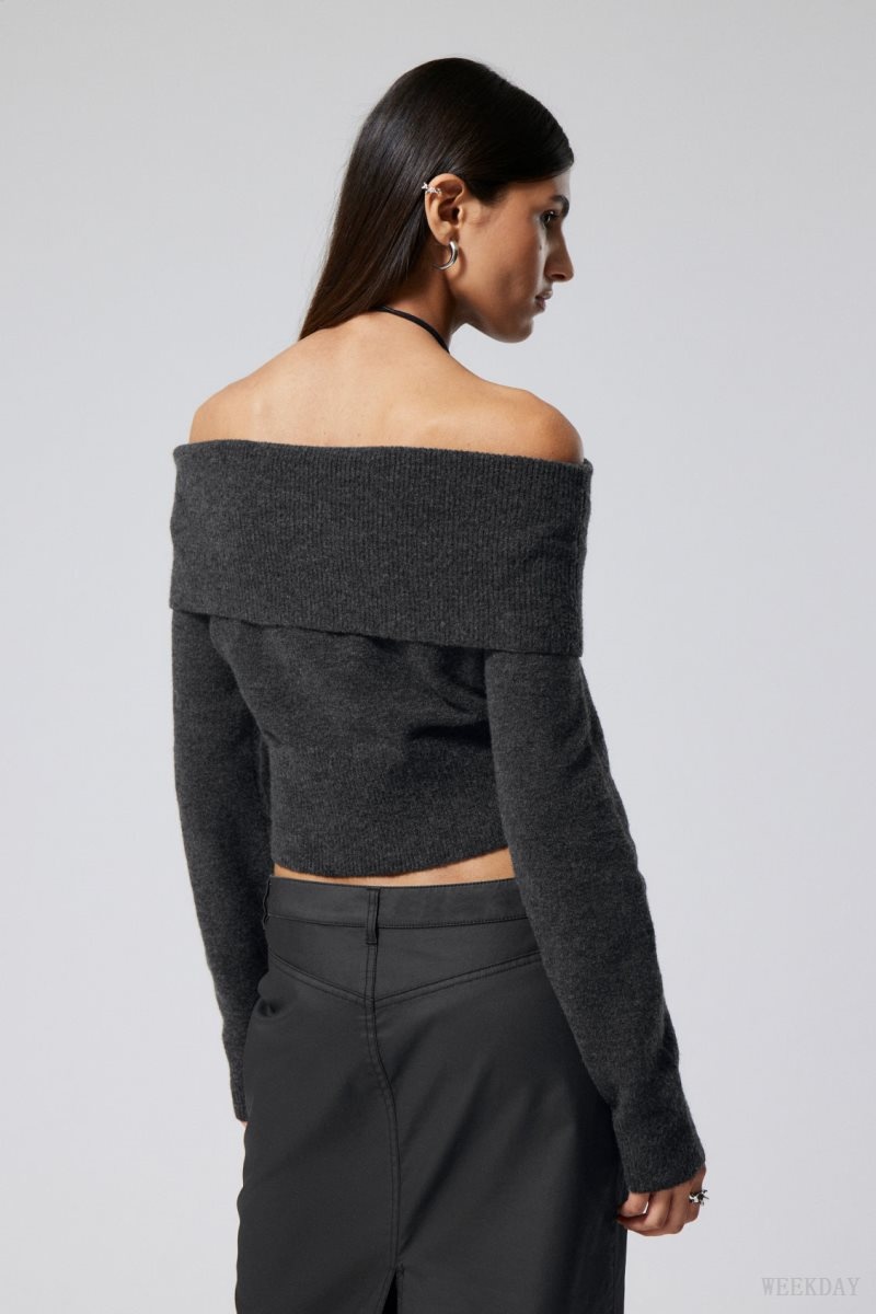 Weekday Lolo Off Shoulder Sweater セーター レディース 暗グレー Japan | X0T-7280
