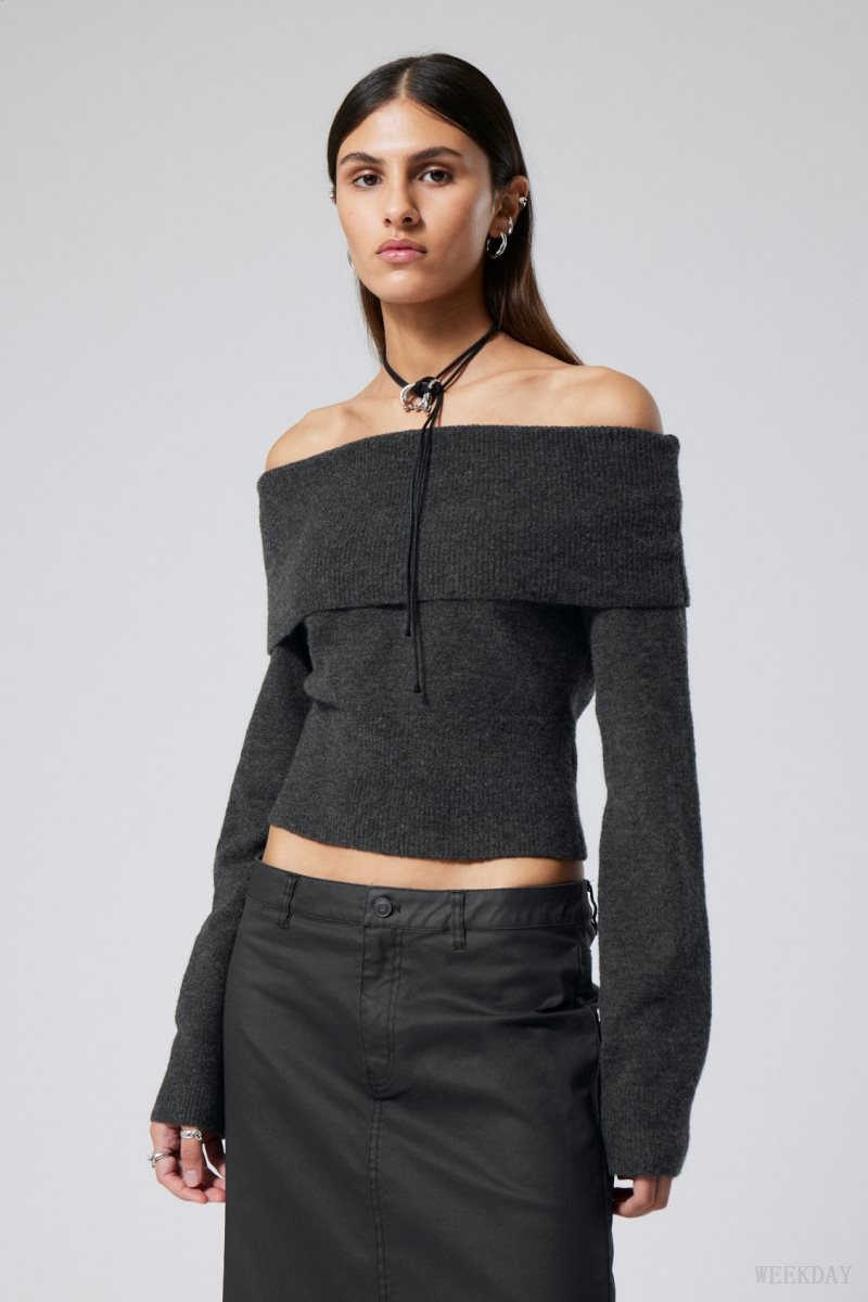 Weekday Lolo Off Shoulder Sweater セーター レディース 暗グレー Japan | X0T-7280