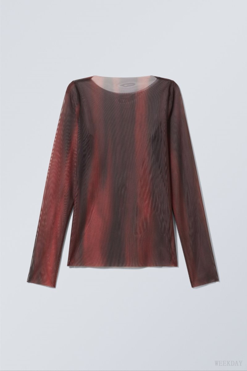 Weekday Long Sleeve Printed Mesh Top トップス レディース 赤 Japan | O0H-2247