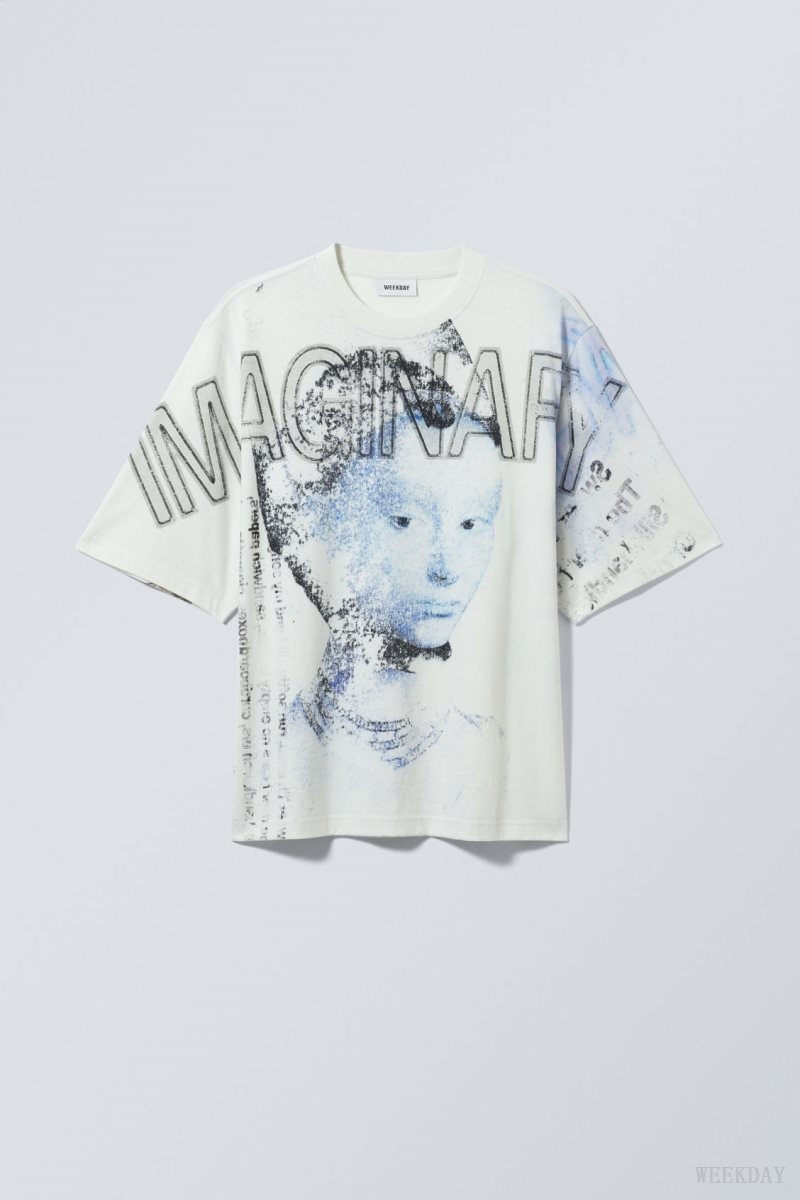 Weekday Loose Fit Printed T-shirt Tシャツ レディース 白 Japan | H8P-4842