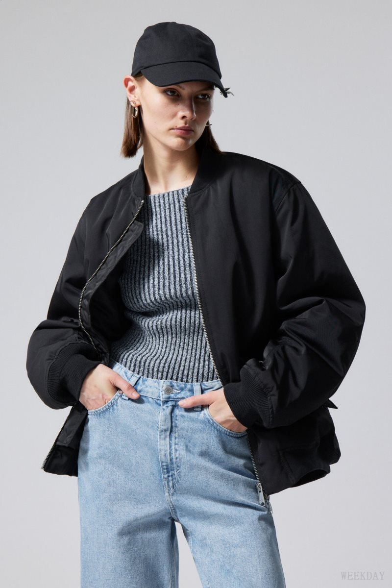 Weekday Lui Oversized Bomber Jacket ジャケット レディース 黒 Japan | A0K-3986