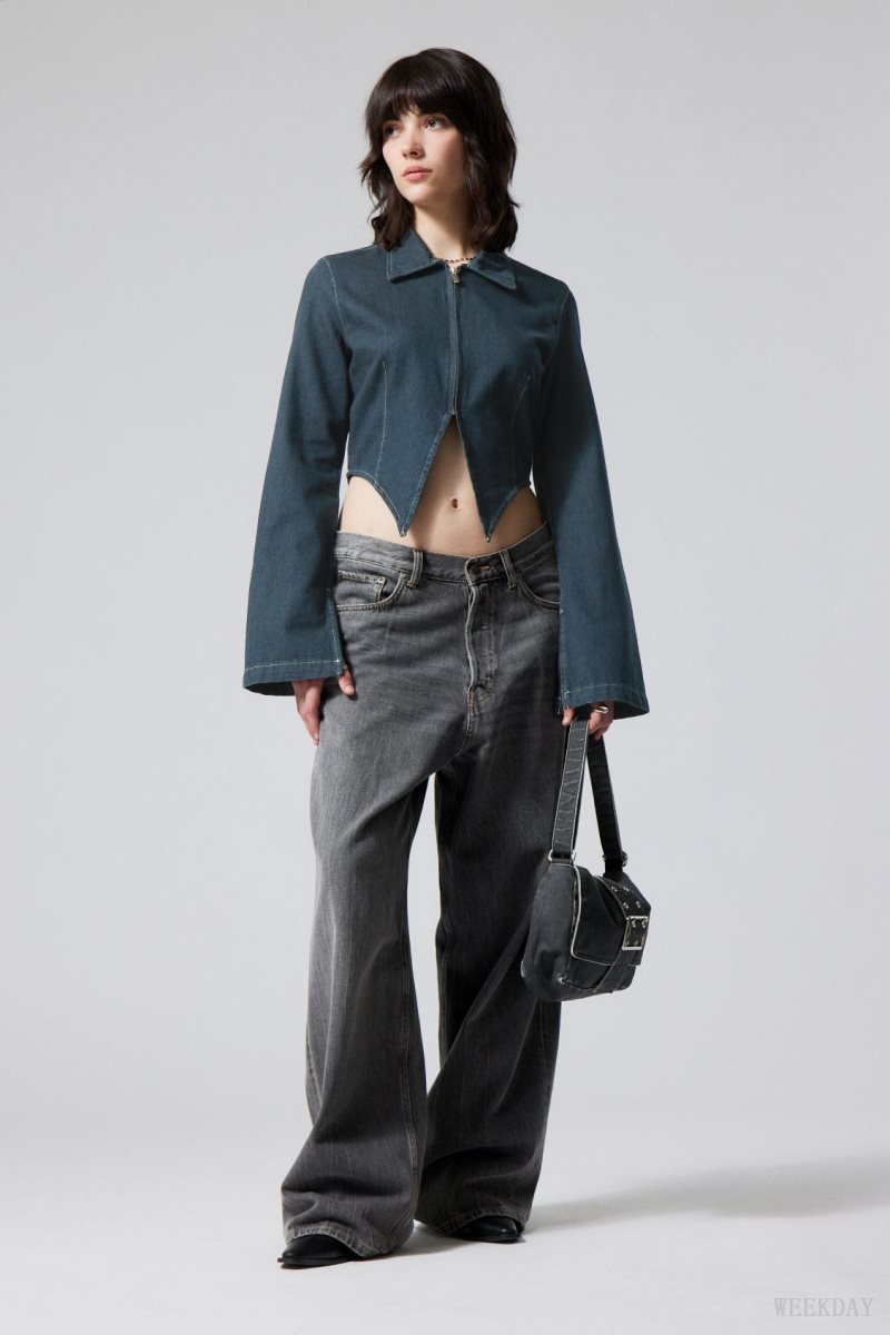Weekday Main Denim Split Front Zip Shirt シャツ レディース 青 Japan | K6P-0315