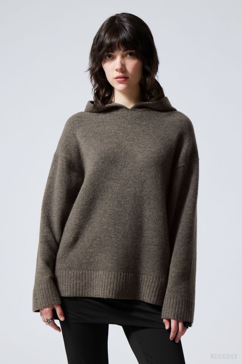 Weekday Marla Oversized Soft Knit Hoodie セーター レディース 暗 Japan | G2I-7821