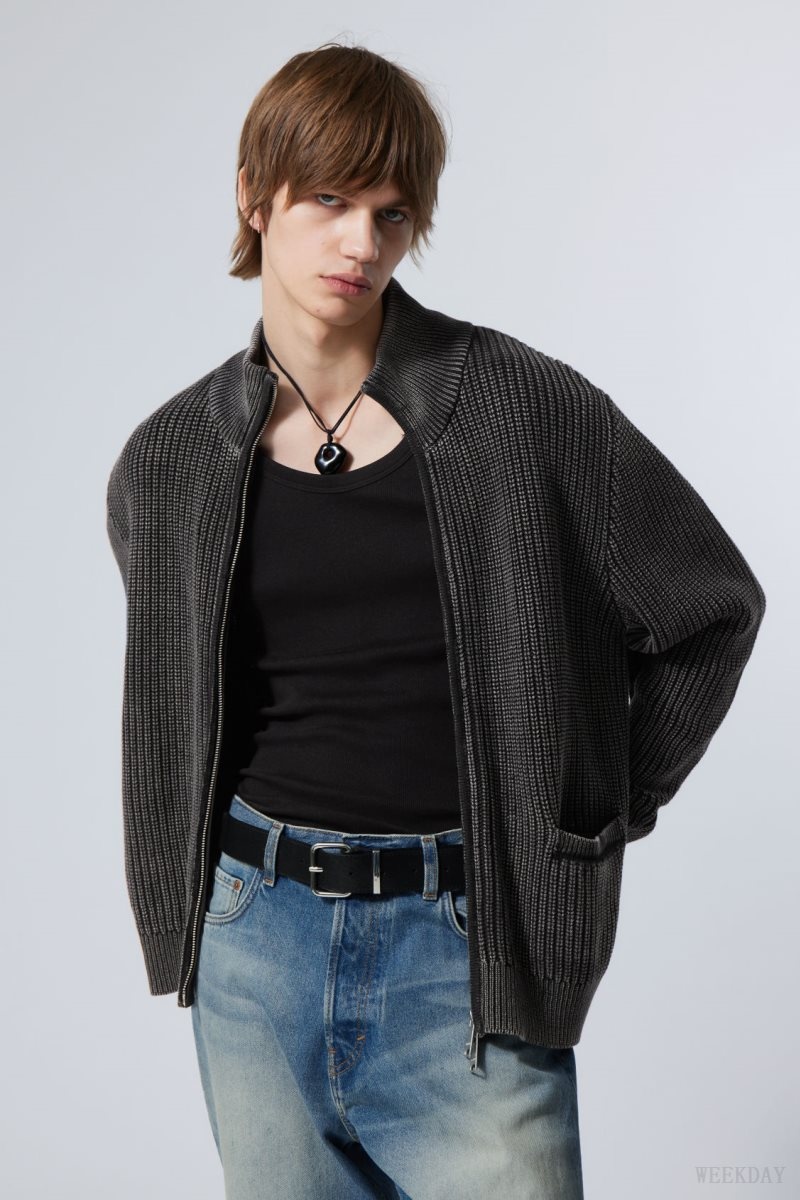 Weekday Mattias Regular Cardigan セーター メンズ 黒 Japan | U4I-9772