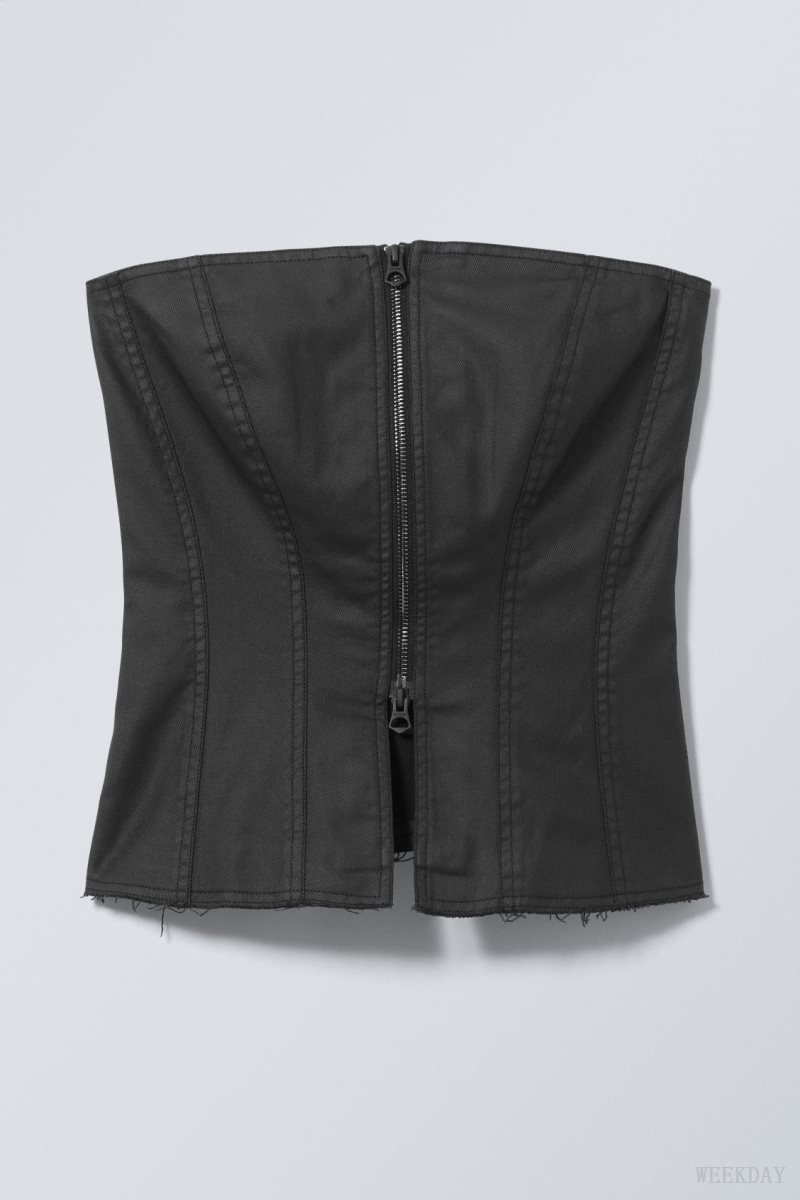Weekday Meggie Coated Zip Corset トップス レディース 黒 Japan | G8H-4342