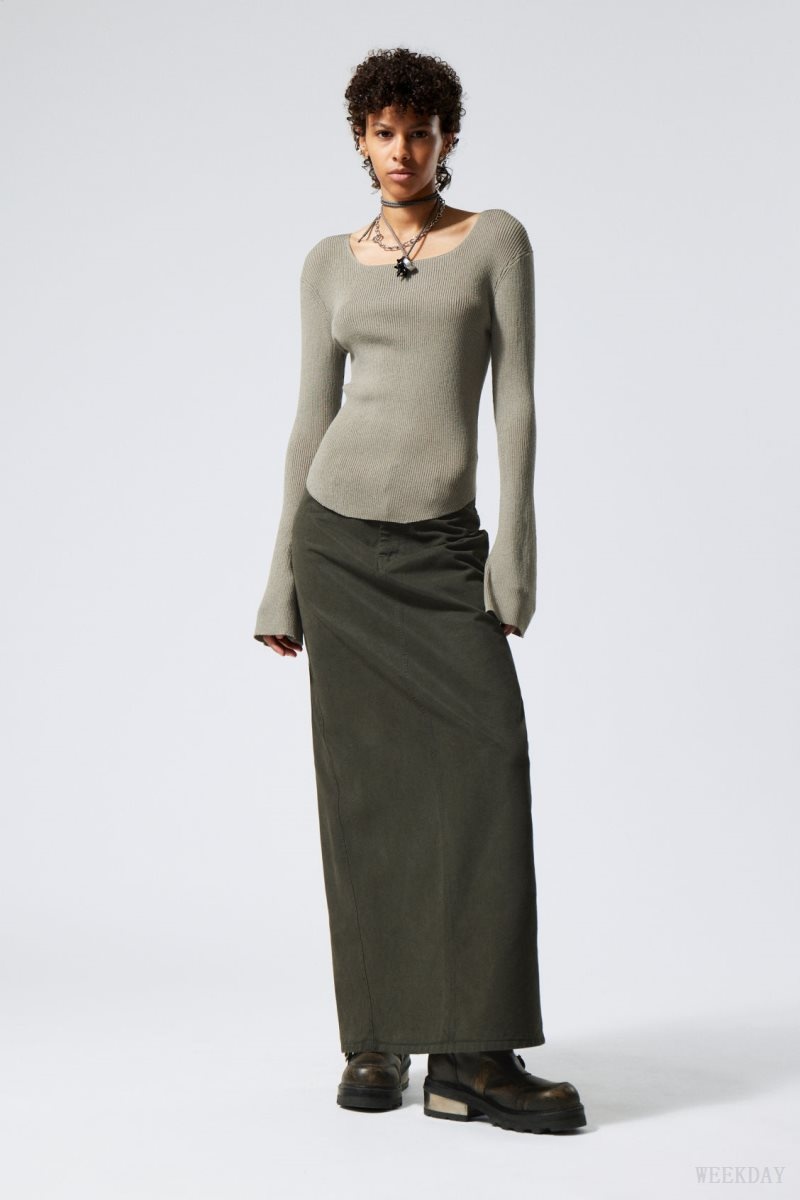 Weekday Nadina Square Neck Sweater セーター レディース グレー ブラウン Japan | X0E-4802