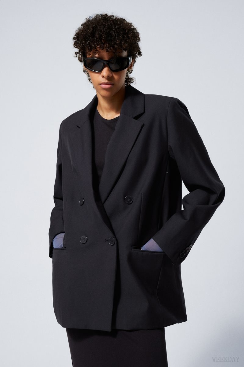 Weekday Norma Double Breasted Blazer ジャケット レディース 黒 Japan | U6F-0344