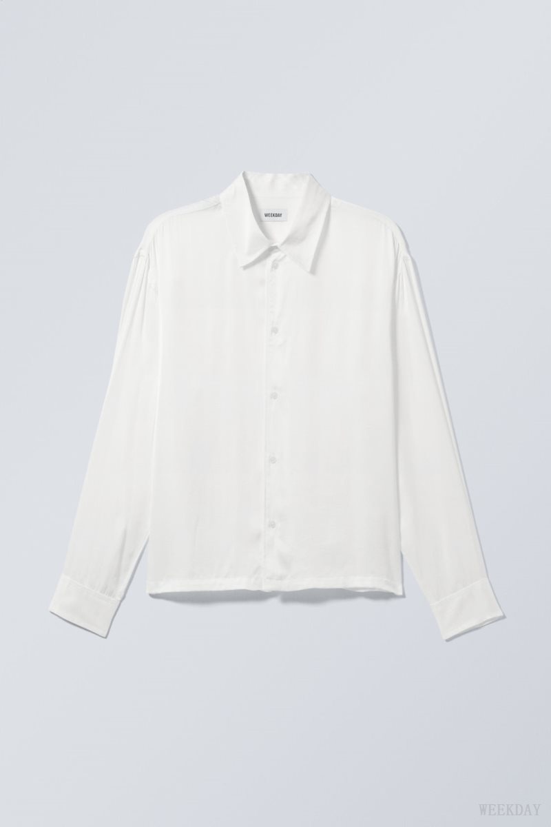 Weekday Oversized Boxy Shiny Shirt シャツ メンズ 白 Japan | R0L-3456