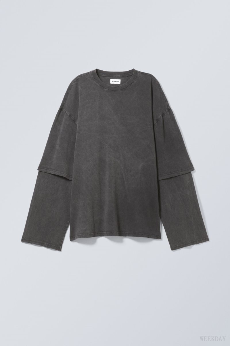 Weekday Oversized Double Longsleeve Top トップス レディース 黒 Japan | E8L-2603